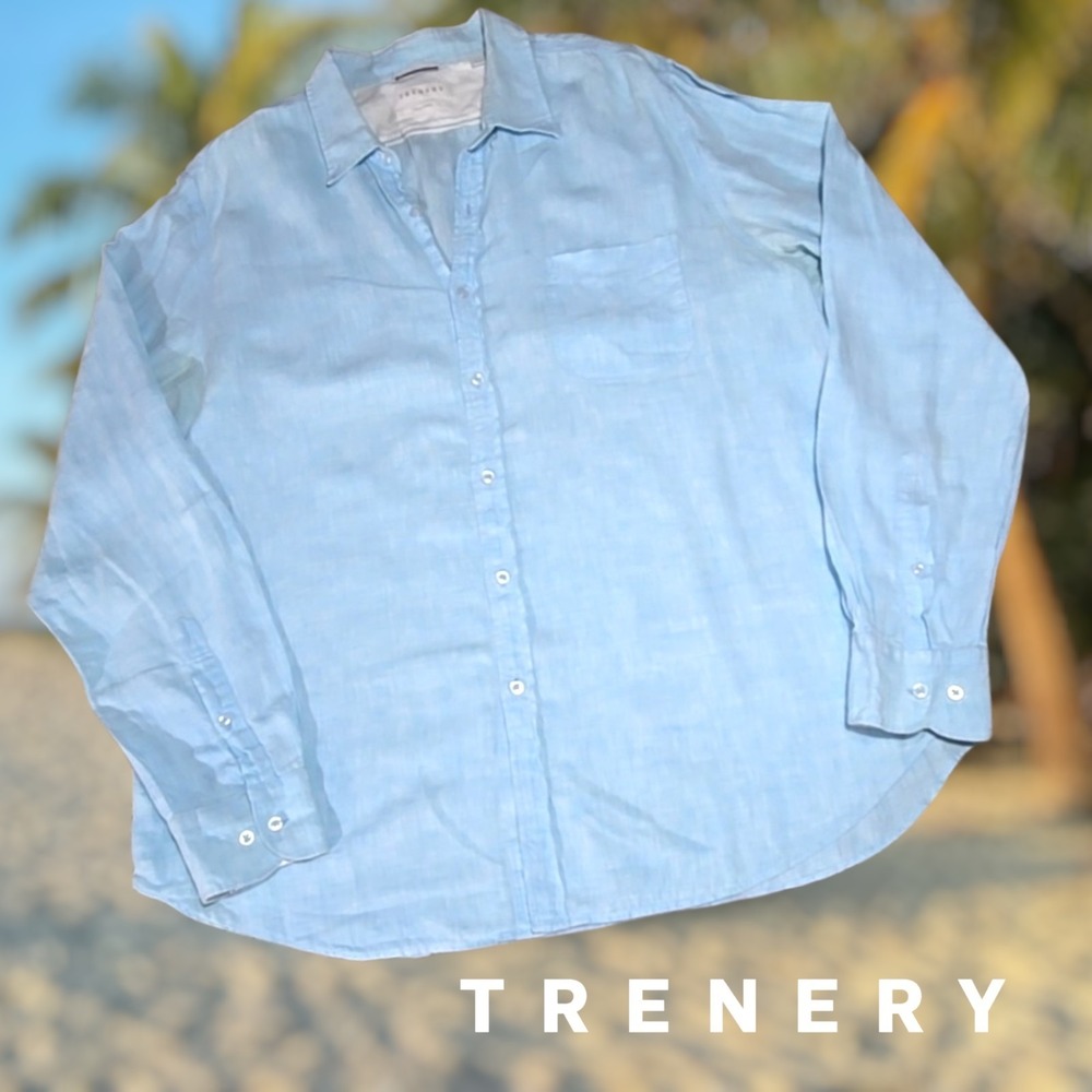 Trenery Men's Linen Button Up Lightweight LS Shirt Light Blue XXXL‎ FLAWED